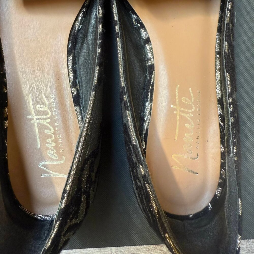 Nanette Lepore Black & Gold Brocade Loafer Pumps – Elegant & Versatile - Picture 11 of 11